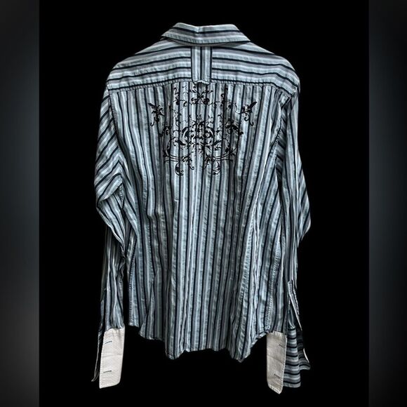 VTG Y2K Guess Men’s Blue Grey Button-down Long Sleeve Shirt French Cuff SZ XXL - Picture 2 of 3